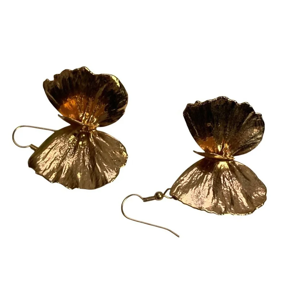 Gold Butterfly Dangle Earrings Mariposa Lightweight Statement Boho Festival